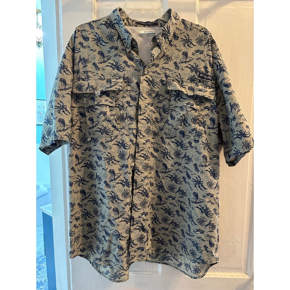 Columbia PFG Super Bahama Mens XXL 2TG Short Sleeve Button Up Fishing Shirt